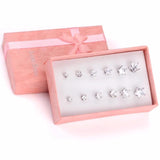 Crystal Stud Earrings Set Stainless Steel 6 Pairs Box Women Girl Jewelry