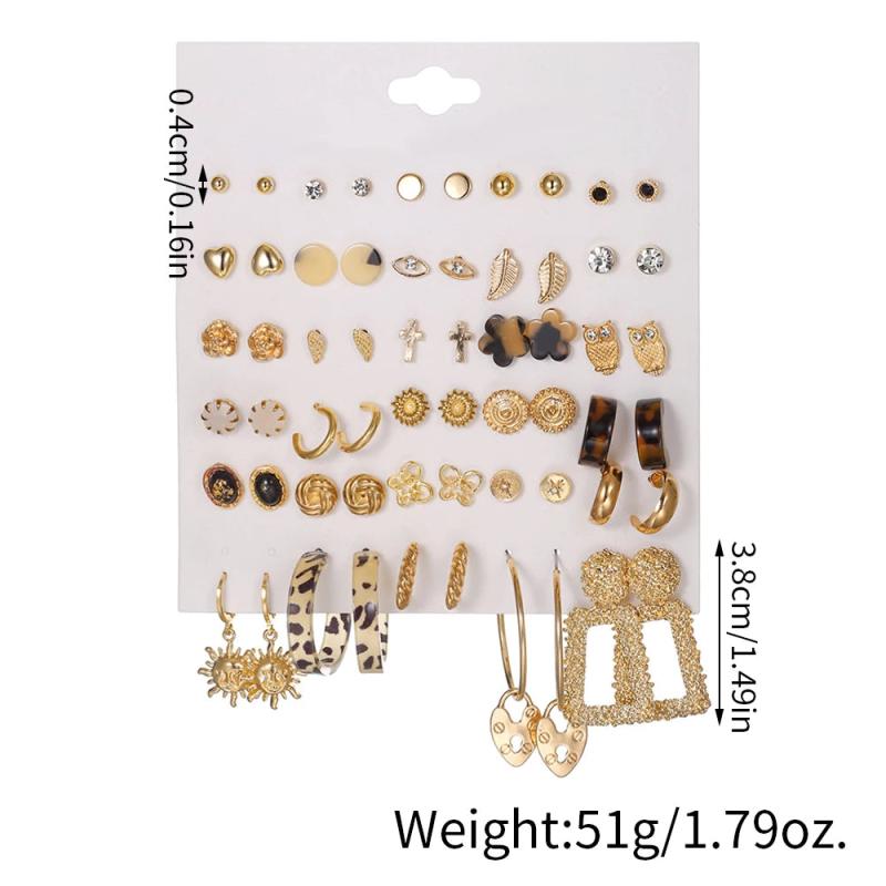 30 Pairs Metal Stud Earrings Set for Women Crystal Acrylic Earring Sets Jewelry