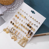 30 Pairs Metal Stud Earrings Set for Women Crystal Acrylic Earring Sets Jewelry