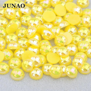 Citrine AB Pearls Beads Half Round Flat Back Stickers Crystal Stones