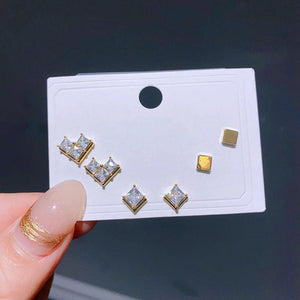 3 Pairs CZ Stud Earrings Set Women Party Jewelry