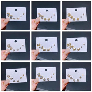 3 Pairs CZ Stud Earrings Set Women Party Jewelry
