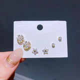 3 Pairs CZ Stud Earrings Set Women Party Jewelry