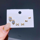 3 Pairs CZ Stud Earrings Set Women Party Jewelry