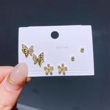 3 Pairs CZ Stud Earrings Set Women Party Jewelry