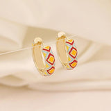 Colorful Argyle Hoop Earrings For Women Retro Jewelry