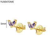 925 Silver Purple Crystal Stud Earrings Butterfly Cross Dangle Party Jewelry