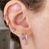 925 Silver Purple Crystal Stud Earrings Butterfly Cross Dangle Party Jewelry