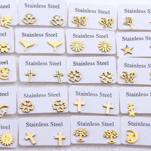 10Pairs Sweet Heart Mini Stud Earrings Stainless Steel Silver Jewelry