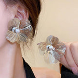 Charm Silver Flower Earrings w/ Pearl - Women's Jewelry