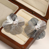 Charm Silver Flower Earrings w/ Pearl - Women's Jewelry