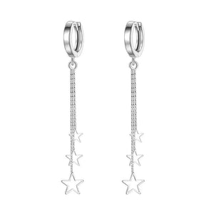 Three Stars Hoop Earrings 925 Sterling Silver Tassel Earring