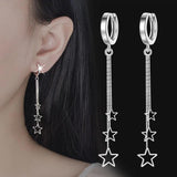 Three Stars Hoop Earrings 925 Sterling Silver Tassel Earring