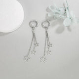 Three Stars Hoop Earrings 925 Sterling Silver Tassel Earring