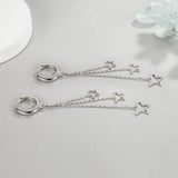 Three Stars Hoop Earrings 925 Sterling Silver Tassel Earring
