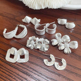 BF CLUB 925 Silver Flower Frosted Earrings Prevent Allergy