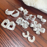 BF CLUB 925 Silver Flower Frosted Earrings Prevent Allergy