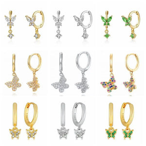 925 Sterling Silver Butterfly Crystal Hoop Earrings for Women