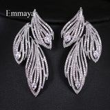 Leaf CZ Crystal Bridal Long Earrings Wedding Jewelry for Brides