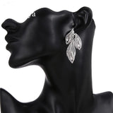 Leaf CZ Crystal Bridal Long Earrings Wedding Jewelry for Brides