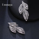 Leaf CZ Crystal Bridal Long Earrings Wedding Jewelry for Brides