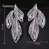 Leaf CZ Crystal Bridal Long Earrings Wedding Jewelry for Brides