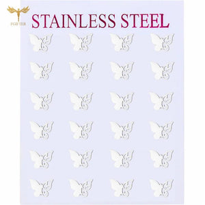 12 Pairs Silver Butterfly Earrings Set Stainless Steel Stud Jewelry