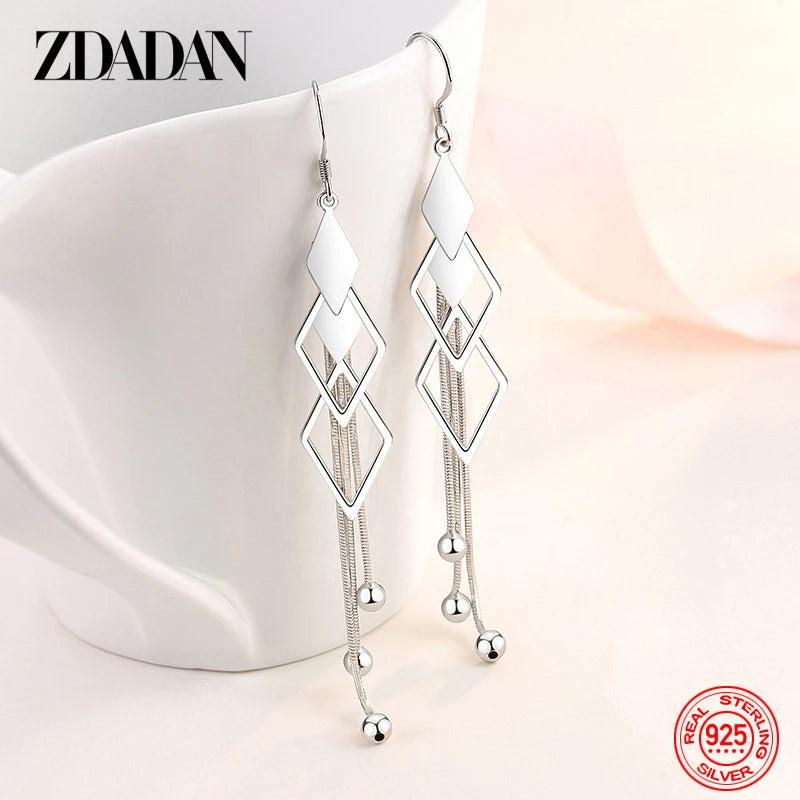 925 Silver Geometric Tassel Drop Earrings Wedding Jewelry