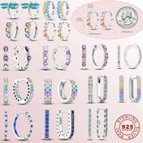 925 Silver Women Hoop Earrings Pave Heart Shape Star Gradient