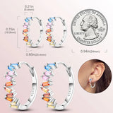 925 Silver Women Hoop Earrings Pave Heart Shape Star Gradient