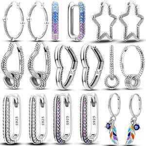 925 Silver U Shape Heart Star Hoop Earrings Wedding Gift