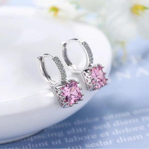 Silver Square Zircon Earrings 925 Silver Needle Earring Jewelry