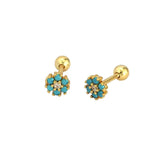 925 Silver Zircon Flower Ear Bone Earrings Green Stamens