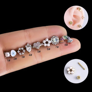 Stainless Steel Zircon Pearl Ear Stud