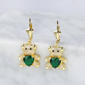 Green Red Heart Bear Earrings for Women Girls Cute Animal Jewelry