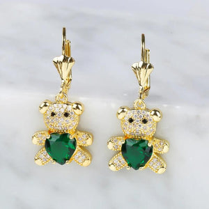 Green Red Heart Bear Earrings for Women Girls Cute Animal Jewelry
