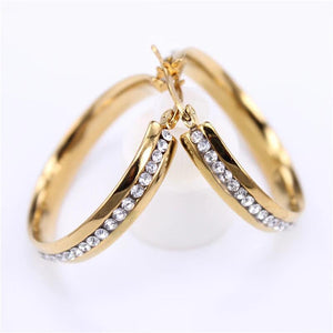 Stainless Steel Crystal Hoop Earrings Silver 35mm 43mm 53mm LH938