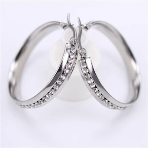 Stainless Steel Crystal Hoop Earrings Silver 35mm 43mm 53mm LH938