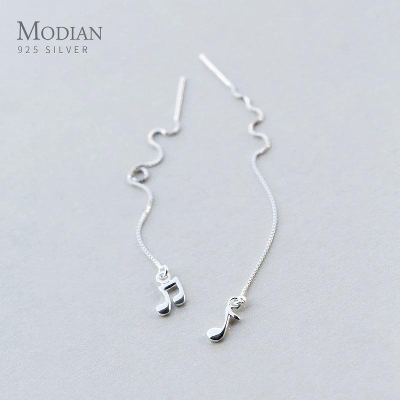 925 Silver Music Symbol Chain Drop Earrings for Women