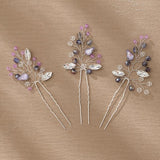 3pcs Crystal Leaf Hair Pins Forks Clips Bridal Wedding Hair Accessories Jewelry