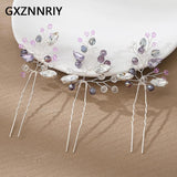 3pcs Crystal Leaf Hair Pins Forks Clips Bridal Wedding Hair Accessories Jewelry