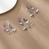 3pcs Crystal Leaf Hair Pins Forks Clips Bridal Wedding Hair Accessories Jewelry