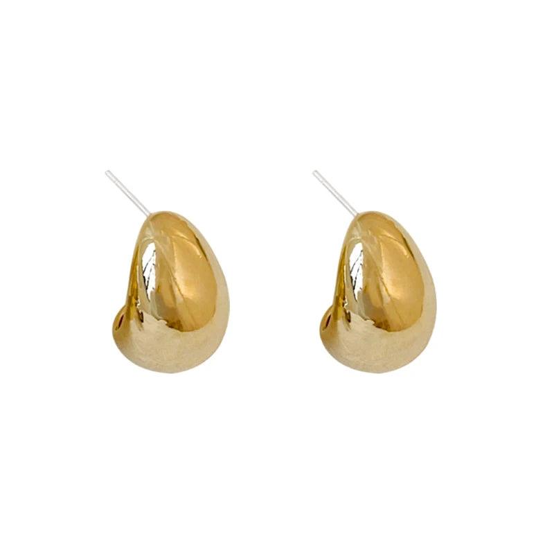 Water Drop Cutout Stud Earrings 925 Silver Chunky Glossy Jewelry