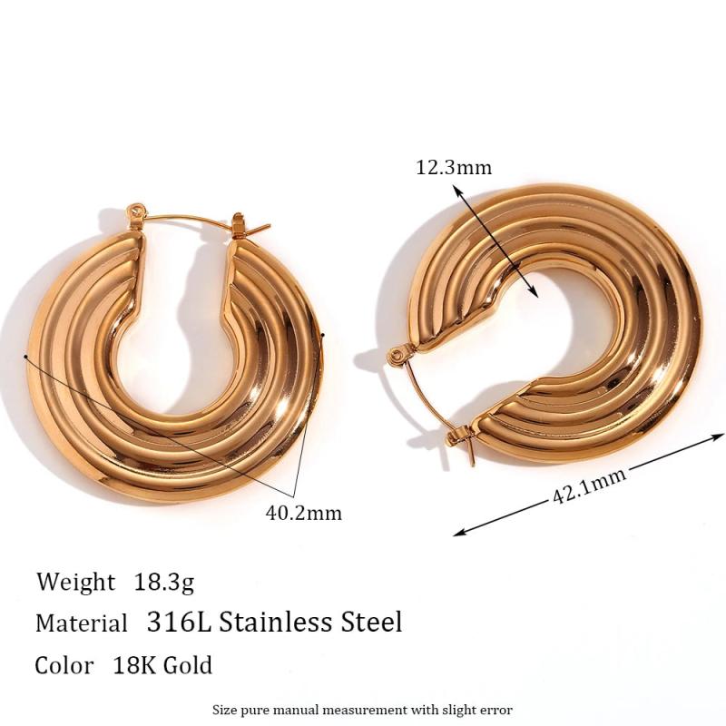 40mm Textured Concentric Circles Hoop Earrings in Silver Stainless Steel