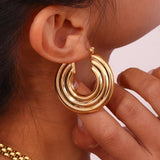 40mm Textured Concentric Circles Hoop Earrings in Silver Stainless Steel