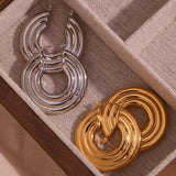40mm Textured Concentric Circles Hoop Earrings in Silver Stainless Steel