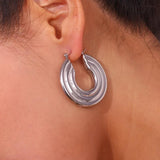 40mm Textured Concentric Circles Hoop Earrings in Silver Stainless Steel