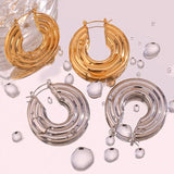 40mm Textured Concentric Circles Hoop Earrings in Silver Stainless Steel