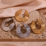 40mm Textured Concentric Circles Hoop Earrings in Silver Stainless Steel