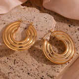 40mm Textured Concentric Circles Hoop Earrings in Silver Stainless Steel